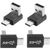 QIANRENON USB 3.1 Maschio a C Maschio 90° Angolo Adattatore 10Gbps A a C Retto Angolo Connettore Spina QC60W/PD15W (Solo A a C), per Wall Charger Phone Laptop, 4Pcs (Curva Positiva a Sotto)