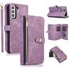 UEEBAI Custodia per Samsung Galaxy A34 5G, 9 scomparti per carte di credito, stile retrò, in pelle, con tracolla da polso, funzione leggio, chiusura lampo, chiusura magnetica, antiurto, colore viola