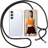 ISOI Cover con Cordino per Samsung Galaxy S25 Plus 5G, Custodia Trasparente con Collana Tracolla Laccio Collo Ultra Sottile Morbido TPU Silicone Antiurto AntiGraffio Case, Nero