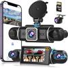 Hikity 2K 360°Dashcam per Auto con Scheda SD 64GB 4 Channel | Schermo IPS 3 Pollici Dash Cam Auto Telecamera per Auto 2K+1080P*3 G-Sensor Monitoraggio Parcheggio 24 Ore Visione Notturna