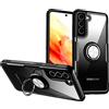 SORAKA Cover Trasparente per Samsung Galaxy S21 FE 5G con Supporto anello,Cover Acrilico trasparente Custodia Samsung Galaxy S21 FE 5G con piastra metallica per Supporto Auto Smartphone Magnetico