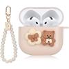 Yamobi Orso dei cartoni animati, fiocco e fiori con collana di perle per AirPods 4, custodia in silicone per AirPods 4a generazione 4, custodia morbida protettiva per AirPods, portachiavi