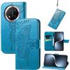 JIUNINE Cover per Honor Magic7 Lite, Custodia Interno TPU Antiurto Portafoglio con Disegni di Farfalla [Carta Fessura] [Supporto Stand] Cover Libro in PU Pelle per Honor Magic 7 Lite, Blu