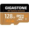 GIGASTONE - Scheda Micro SD da 128 GB, fotocamera 4K Extreme, scheda di memoria MicroSDXC per Switch, GoPro, Action Camera, DJI, R/W fino a 100/50MB/s, UHS-I U3 A2 V30 C10, con adattatore