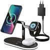 VOOMY Stazione di Ricarica Wireless 3-in-1 VOOMY Qi 15W per iPhone 13, Apple Watch 8/9/Ultra 2/SE, AirPods Pro/Max/3/2 - con Luce LED e Porta USB-A, Certificazione CE-ROHS, Schwarz