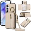 YANJIEER ESONG Cover per Samsung Galaxy S26 Portafoglio Case con Cordino Cinturino e Ring,Custodia A Libro In Pelle Flip Cerniera,Caso per Donna Con Porta Carte,Magnetica,Supporto Beige