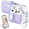 MHYALUDO Custodia per AirPods 3 generazione, Compatibile con Magsafe, Chiusura Magnetica Automatica, Porta di Ricarica Antipolvere e Design Supporto con Kit di Pulizia, Bianco Neve/Viola Uva