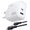 INIU Caricatore USB C da 65 W, 2 porte [USB-C + USB-A], alimentatore multiplo GaN II, adattatore di alimentazione USB C per MacBook iPad Pro/Air, iPhone 16 15 14 Pro Max, Galaxy S24, Google, ecc