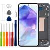 Duotipa Display OLED da 6,6 per Samsung Galaxy A55 5G SM-A556 (nero con cornice) (con impronte digitali), display LCD touchscreen, montaggio con kit di strumenti di riparazione