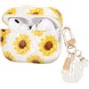DiyGody Custodia Compatibile con Airpods Pro/Pro 2 Generazione con Portachiavi, Cover Conchiglia Perlata con Motivo di Fiore di Girasole per Donne, Case Protettiva AntiGraffio Antiurto Anti Scivolo