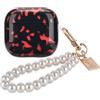 DiyGody Custodia Compatibile con Airpods 4 Generazione 2024 con Portachiavi in Perle, Cover Protettiva con Motivo di Leopardo per Donne, Case Ultrasottile AntiGraffio Antiurto Anti Scivolo, Nero Rosso