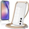 Coalbooliy Trasparente Cover con Cordino per Samsung Galaxy A54 5G,Custodia con Regolabile Laccio Collo Tracolla Corda Cinghia,Ultra Sottile TPU Silicone Antiurto AntiGraffio Case,Cachi