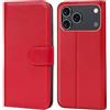 Verco Custodia per iPhone 17 Pro, a libro per iPhone 17 Pro, con funzione di carte di credito/leggio, colore: rosso