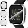 iVoler 3 Pezzi Cover con Vetro Temperato per Fitbit Versa 2, Copertura Completa Custodia Rigida PC, HD Clear Pellicola Protettiva Anti-Graffio Case, 2 Trasparente + 1 Nero