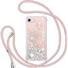TUUT Cover per iPhone 7/8/SE 2020 con Cordino, Glitter Bling Liquido Custodia Sparkly TPU Silicone Protettivo Morbido Brillantini Quicksand Cellulare Cover con Cordoncino Case -Oro Rosa