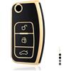 OFF WE GO Cover Chiave Guscio Chiavi per Ford Focus Fiesta Galaxy Kuga C-Max S-Max Mondeo MK4 Custodia Coprichiave Chiave Macchina TPU Copri Chiavi Telecomando Auto Portachiavi, Oro Nero
