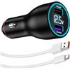 ASKUBSKU Caricabatteria da auto USB 120 W e cavo USB C per Xiaomi Redmi Note 15 14 13 12 Pro+ 11 Pro+ 5G,Adattatore per caricabatterie da auto e 6 A Cavo Tipo C 1M Ricarica Rapida