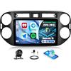 CAMECHO [4+128G] Android 15 Navi Autoradio 9 Pollici per Volkswagen Tiguan 2014-2016 con Telecamera Posteriore, Wireless Carplay Android Auto Bluetooth Radio con WIFI GPS FM/RDS +Canbus