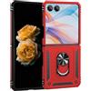 Nekiyo Tech Compatible with Samsung Galaxy Z Flip 7 Custodia con Protezione Cerniera, Anello Magnetico Girevole 360° Cavalletto Custodia Telefono Grade Militare - Rosso