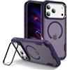 IMEIKONST Cover Magnetica per iPhone 17 Pro con Supporto Obiettivo in Metallo, TPU + PC 3-in-1 Militare Grado Protezione Antiurto Armor Matte Traslucida Custodia per iPhone 17 Pro. Viola HYF