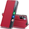 Qissy Custodia per Samsung Galaxy S20+, pieghevole, sottile a specchio, in pelle rigida, resistente agli urti, per Samsung S20+ 5G, con supporto, pieghevole, Clear View per Samsung Galaxy S20+ (rosso)
