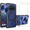 KZIOACSH Cover per Nothing phone 3A Pro + Vetro Temperato[2 Pack],con slot per Schede e Copertura per Lente Fotocamera Scorrevole,360°Rotante Anello Supporto,Blu