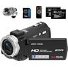 ORDRO V12 Videocamera 1080P 30FPS IR visione notturna Vlogging Camera per YouTube, 16X Zoom Fotocamera digitale con Mini Mic, telecomando e 2 batterie