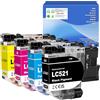 TONTINTA LC521 LC521VAL Cartucce di Inchiostro Compatibili Capacità standard LC521BK LC521C LC521M LC521Y per Stampanti Brother DCP-J1260W DCP-J1310DW DCP-J1313DW DCP-J1360DW DCP-J1460DW (4 Colori)