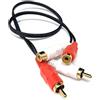 Drut Cavo di prolunga Audio Twin Corto da 50 cm, 2 x RCA a RCA Phono, Cavo da Maschio a Femmina, connettori in Oro Nero da 1,6 Piedi