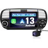 Hexinex Autoradio per Fiat 500 (2007-2015) Android 13 Car Radio (2+64GB) con CarPlay Android Auto GPS BT Comandi al Volante FM RDS + Fotocamera Posteriore (Nero)