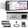 Hikity Autoradio Bluetooth 1 Din Wireless Carplay Android Auto, 6.9 Pollici Touchscreen Stereo Auto Supporta Bluetooth Vivavoce, FM Radio, Mirror Link, USB, EQ con Telecamera Posteriore