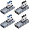 Leloco Connettore angolare USB 90 gradi 4 pezzi, adattatore angolare USB 3.2 maschio a femmina ad angolo laterale (angolo sinistro e retto) 10 Gbps 5 V/3 A ricarica rapida e trasferimento dati