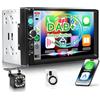 VECHTEL DAB/DAB+ Autoradioda 7 con Wireless Carplay Android Auto, Radio FM 1 Din, Touchscreen IPS, EQ, USB/TF/AUX, Autoradio Bluetooth con telecamera posteriore/comandi al volante