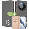 MOJIA Custodia a Portafoglio per Honor Magic8 Lite/Magic 8 Lite, Cover in Pelle PU Flip con Fiore e Chiusura Magnetica Foglia, Slot Carte, Funzione Stand.-Grey