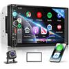 VECHTEL Autoradio 2 Din Blurtooth con Wireless Carplay Android Auto,Radio FM 7 Touchscreen IPS,Navi,2 USB/SD/AUX,Video online, Mirror Link, Autoradio con telecamera posteriore/comandi al volante