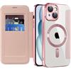 IMEIKONST Cover Magnetica per iPhone 15 con Slot per Carte, [Compatibile con MagSafe] [Blocco RFID] Custodia Portafoglio Flip Antiurto Trasparente Case per iPhone 15. Rosa JDCX