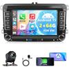 Motorsi 2G+64G Carplay Autoradio per VW Golf 5 Tiguan Touran Passat Polo Skoda Caddy Seat con Wireless Android Auto, Motorsi Touchscreen da 7 Pollici Navi/WiFi/SWC/Canbus/FM/RDS/Bluetooth+Mic+AHD Camera