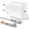 Acezeek Caricabatterie rapido 45W, Caricatore Tipo C con 5.0A Cavi Ricarica Cellulari 3M, Presa USB C Compatibile per Galaxy S23/S22/S21/S10, Note 20/10,Galaxy Tab S8/S8 Ultra/S8 Plus(Bianco)