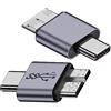 cablecc Adattatore di alimentazione dati da USB-C tipo C femmina a USB 3.0 micro maschio da 10 Gbps per disco SSD portatile