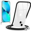 Yoedge Cover per iPhone 13 mini con Cordino 5,4, Trasparente Custodia con Collana Tracolla Laccio Collo Corda, Sottile Protettiva Bumper Antiurto Anti-giallo Silicone Case, Nero