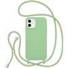 ZTOFERA Custodia a tracolla per iPhone 12/12 Pro, custodia protettiva in silicone liquido con cinturino regolabile per il collo e collana morbida, verde