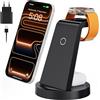 KLiHD 3 in 1 Caricabatterie a induzione Wireless Charger Compatibile con Phone 17 Air 16e 16 15 14 13 12 11 X Pro Max & Senza Fili Stazione iWatch 11-2 & Pods 4 3 2 Pro con 18W Adattatore (Nero)