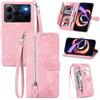 MOJIA Custodia Portafoglio per Doogee Note 56 / Note 56 Plus/Note 56 Pro, Pelle PU Flip Cover per Telefono con Guscio Interno in TPU, Multifunzione Porta Carte con Cinturino Polso. Rosa