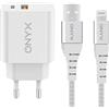 ONYX® Caricatore iPhone 2 porte [USB-A + USB-C] + Cavo iPhone Lightning ricarica rapida Power Delivery, filo di ricarica iPhone in nylon intrecciato, per iPhone 14,13,12,11,X 1 metro,