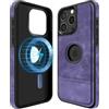COODIO Logo-View Custodia in Pelle per iPhone 15 PRO 6,1 Pollici, Cover Magnetica Compatibile con MagSafe, Custodia Sottile e Creativa, Viola