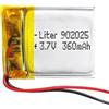 Liter energy battery Batteria 902025 LiPo 3.7V 360mAh 1.332Wh 1S 5C Liter Energy Battery per l'elettronica Ricaricabile Telefono Portatile Smartwatch Orologio GPS - Non adatto per Radiocomando 27x20x9mm (360mAh|902025)