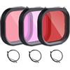 GERUI Set di 3 filtri subacquei compatibili con Go Pro Hero Nero, kit di accessori professionali per action cam (rosso, rosa, viola)