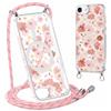 Knrlqim Cordino Cover per Apple iPhone 16e 6,1, Aesthetic Fiori Motivo Disegno Magnetica Trasparente PC Compatibile con MagSafe Case Corda Laccio Antiurto Anticaduta Protettiva Custodia, Rosa