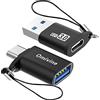 Omivine Confezione da 2 adattatori USB-C a USB 3.0 e adattatore USB a tipo C, USB 3.0 con cinturino per il trasporto, convertitore per smartphone/laptop/auto, power bank/hub/cuffie/microfono