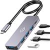 Vunvooker Hub USB C,Vunvooker 5in1 Mini USB Dongle con Cavo Lungo,Hub Expander USB C per Laptop(100W PD,3 USB 2.0,1 USB 3.0),Slim Portable Data Hub per MacBook Pro/Air,iMac,iPad,Surface,XPS,Notebook(Grey)